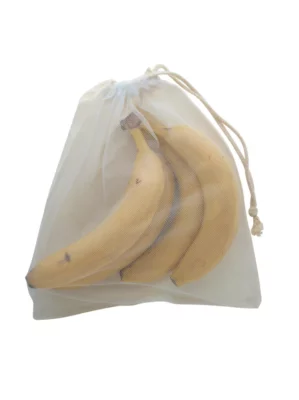 Ecoshop tároló zacskó Újrahasznosítható pamut táska poliészter hálóval és húzózsinórral, 95 g/m².