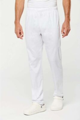 WK 704 unisex fehér nadrág 100% pamut Twill szövet ISO standard 15797 szerinti ipari mosás 85°C-on (20 mosás) 1 hátsó rávarrt zseb megerősítésekkel Elasztikus derékpánt belső húzózsinórral