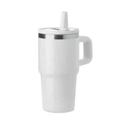 Aland duplafalú termoszpohár 500 ml újrahasznosított rozsdamentes acélból Szívószálas fedéllel és PE szívószállal. 13X17,5cm Fehér színben