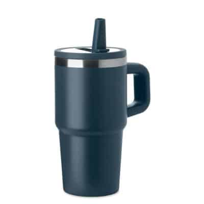 Aland duplafalú termoszpohár 500 ml újrahasznosított rozsdamentes acélból Szívószálas fedéllel és PE szívószállal. 13X17,5cm Navy színben