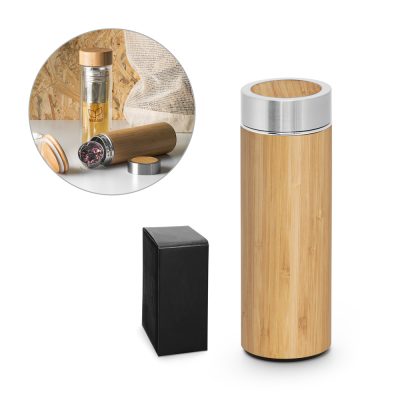Bambusz termosz 430 ml Naturel rozsdamentes acél