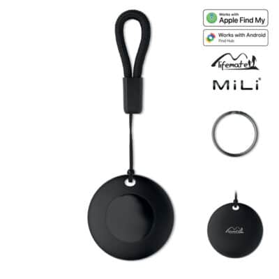 Lifemate okos tárgy kulcskereső Fekete színben kulcstartó. eszköz Apple Find My / Google Find Hub támogatással,