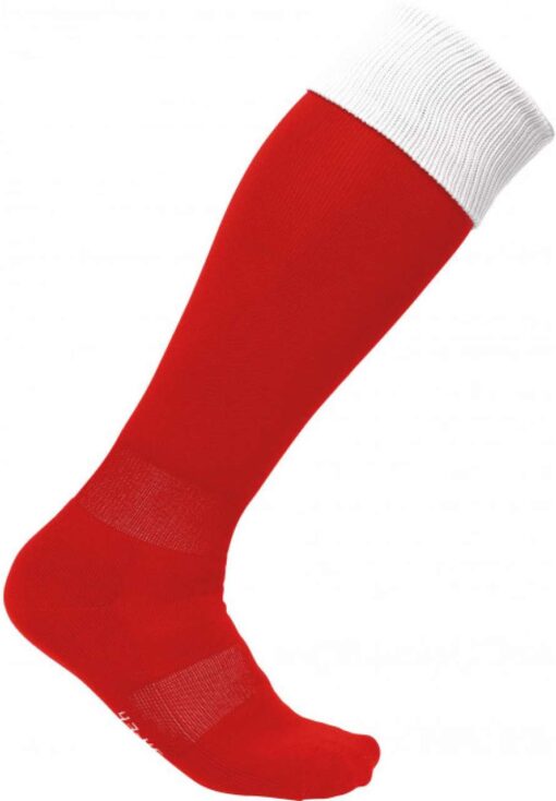Proact 0300 kontrasztos futball zokni 95% poliészter / 3% elasztodién/ 2% elasztán Elasztikus és kontrasztos felső rész Bokánál lecsúszásgátló rugalmas gyűrű Frottír párnás talp