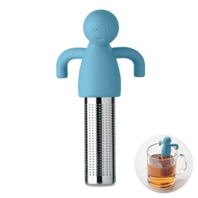 Teatojás emberke ninot szálas teához. Szilikonból készült forma és rozsdamentes acél szűrő.