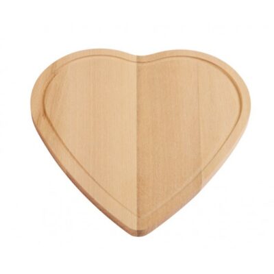 Fa vágódeszka wooden heart natúr bükkfából, praktikus folyadékelvezető csíkkal a szélén